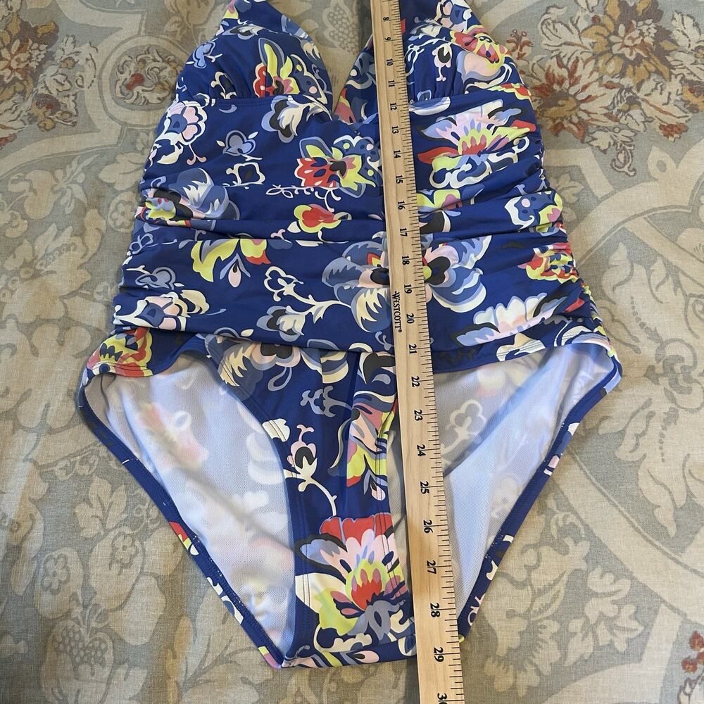 Boden One-Piece Swimsuit Size 10 Blue Floral Halter Ruched Sides - Picture 9 of 9